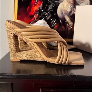 RAYE Beige Tan Strappy Square-Toe Heeled Sandals